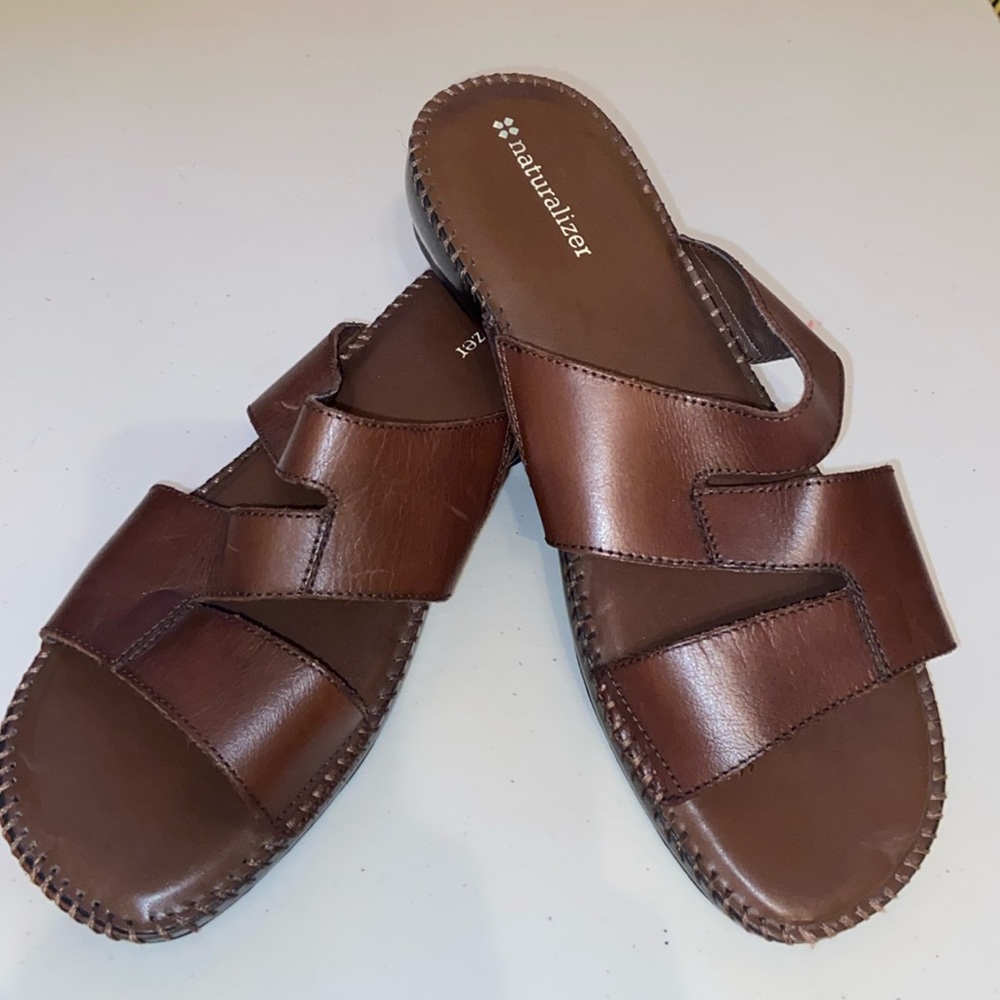 Naturalized Dark Chocolate 🍫 Brown Leather Slide Sandals